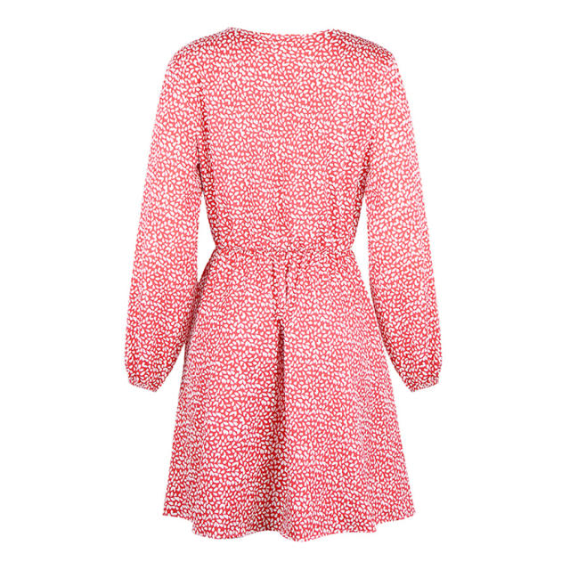 Long Sleeve Autumn Casual Dress V-neck Print Dress PQOM9121