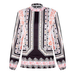 Autumn Retro Tops for Women Loose Long-sleeved Ethnic Printed Shirt PQOM9102