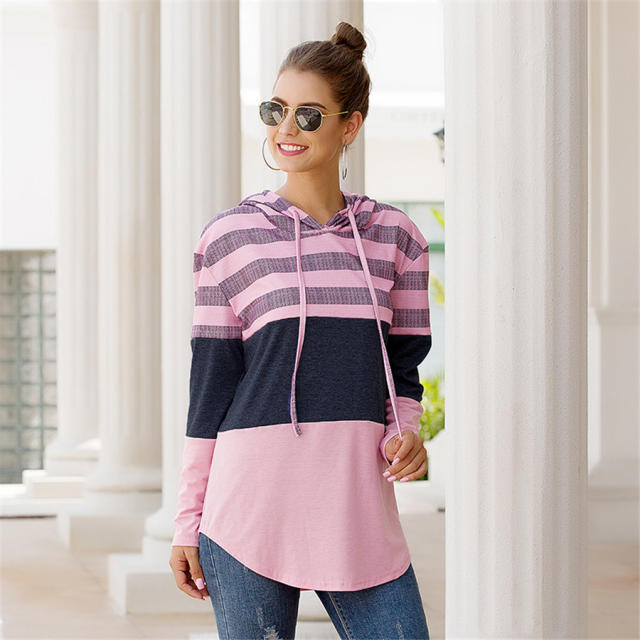 Autumn Loose T-shirts Fashion Printed Tops Striped Casual Hoodies PQOM9113G