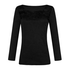 Lace Patchwork Autumn T-shirts Slim Solid Color Sexy Tops PQOM9168
