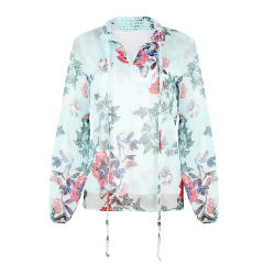 Loose Long Sleeve Tops Floral Printed Chiffon Shirt PQOM9118