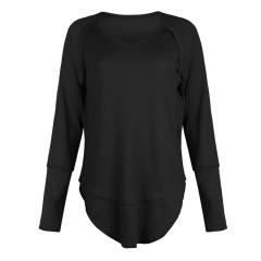 Solid Color V-neck Autumn Tops Long Sleeve Casual T-shirts PQOM9112
