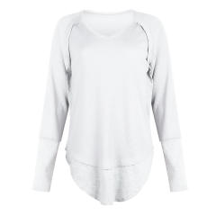 Solid Color V-neck Autumn Tops Long Sleeve Casual T-shirts PQOM9112
