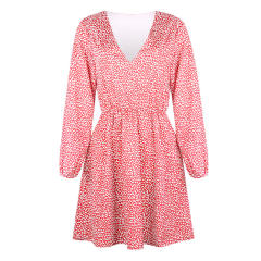 Long Sleeve Autumn Casual Dress V-neck Print Dress PQOM9121