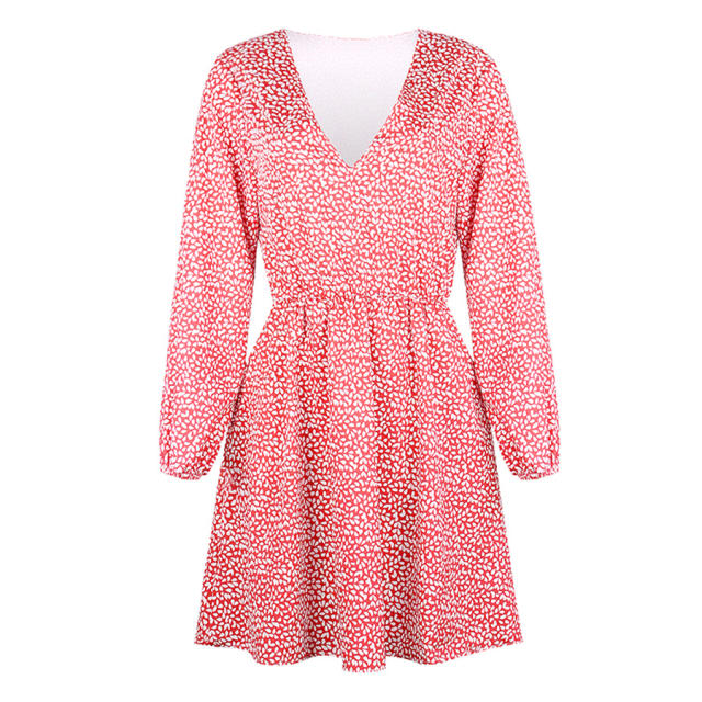 Long Sleeve Autumn Casual Dress V-neck Print Dress PQOM9121