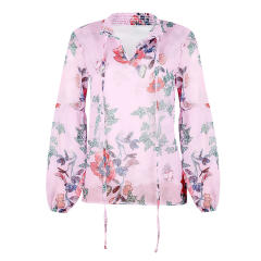 Loose Long Sleeve Tops Floral Printed Chiffon Shirt PQOM9118