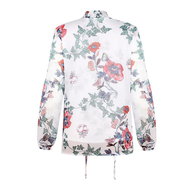 Loose Long Sleeve Tops Floral Printed Chiffon Shirt PQOM9118