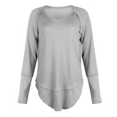 Solid Color V-neck Autumn Tops Long Sleeve Casual T-shirts PQOM9112