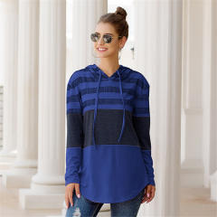 Fashion Printed Tops Autumn Loose Hoodies Striped Casual T-shirts PQOM9113E