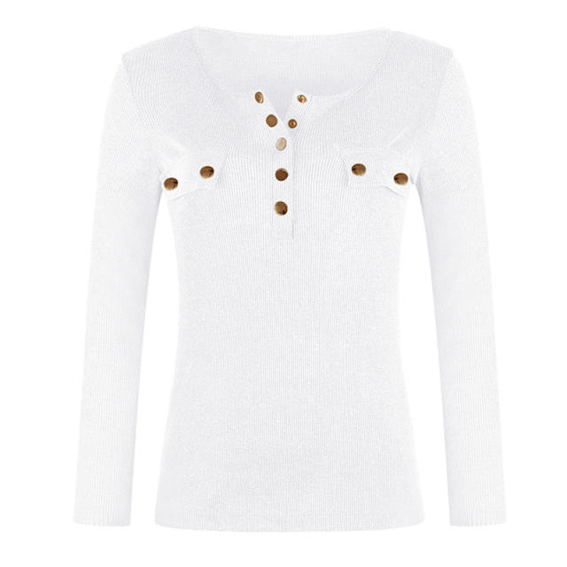 Solid Color Plus Size Shirt Autumn Sweater Slim Ribbed Tops PQOM9180