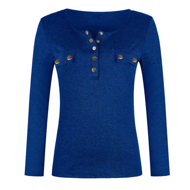 Solid Color Plus Size Shirt Autumn Sweater Slim Ribbed Tops PQOM9180