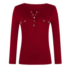 Solid Color Plus Size Shirt Autumn Sweater Slim Ribbed Tops PQOM9180