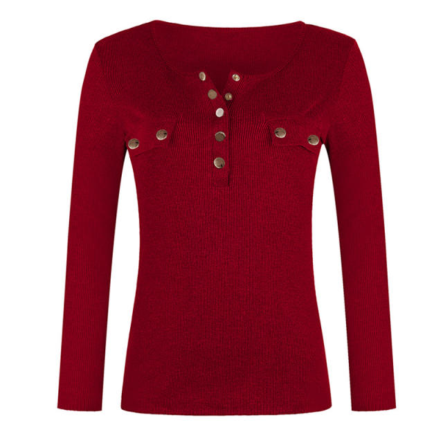 Solid Color Plus Size Shirt Autumn Sweater Slim Ribbed Tops PQOM9180