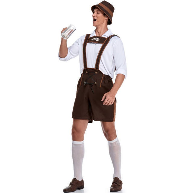 Men Hansel Oktoberfest Costume Halloween Bavarian Beer Overalls PQMR3350