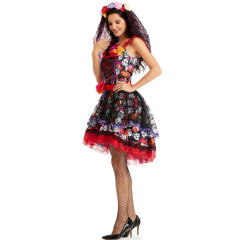 Halloween Skull Ghost Bride Costume Cosplay Vampire Dress Masquerade Uniform PQMR3361