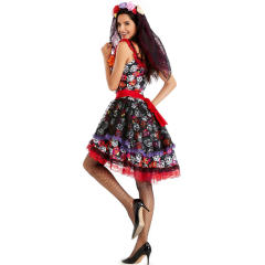 Halloween Skull Ghost Bride Costume Cosplay Vampire Dress Masquerade Uniform PQMR3361