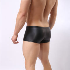Male Faux Leather Boxer Shorts Novelty Sexy Black Trunks PQA403B