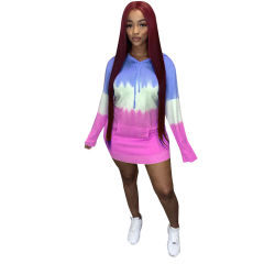 Winter Gradient Print Casual Hooded Dress Autumn Loose Mini Dresses PQCM793B