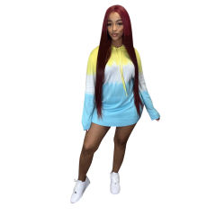 Autumn Loose Mini Dresses Winter Gradient Print Casual Hooded Dress PQCM793A