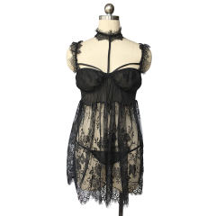 Plus Size Valentine Sleepshirts Sexy V-neck Eyelash Lace Babydoll Lingerie PQBS056