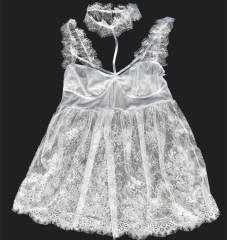 Plus Size Valentine Sleepshirts Sexy V-neck Eyelash Lace Babydoll Lingerie PQBS056