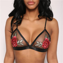 Black Mesh Perspective Flower Embroidered Bra Set PQBSD402