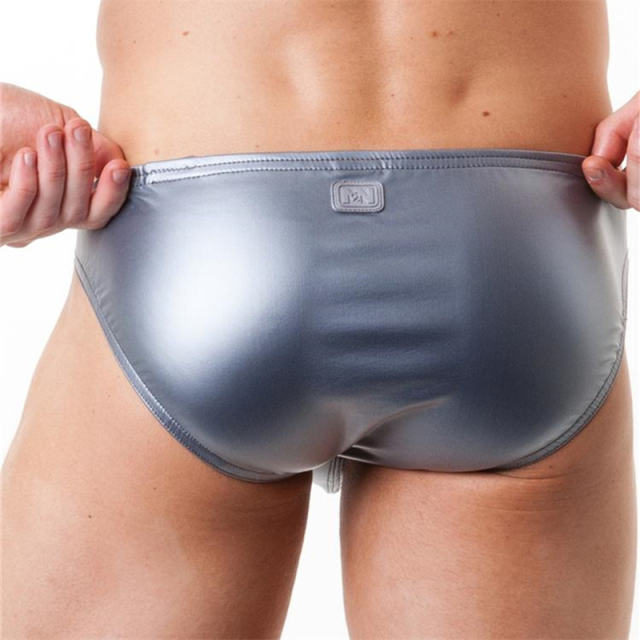 Men Faux Leather Briefs Patent Leather Underpants Sexy U-convex Thongs PQA405