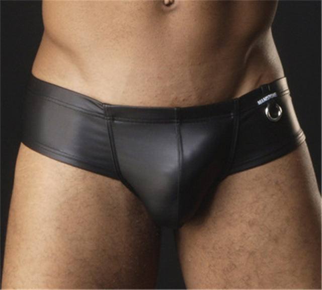 Men Patent Leather Panties Low Waist Sexy Underwear Boxer Briefs PQ415