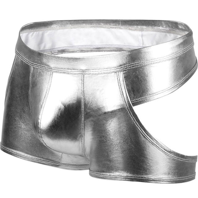 Low Waist Sexy Patent Leather Panties Faux Leather Men Boxer Shorts PQA4-51B