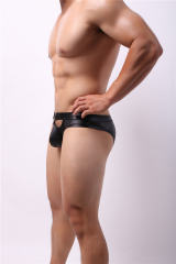 Men Underwear Faux Leather Pants Sexy Patent Leather Triangle Briefs PQA4-30