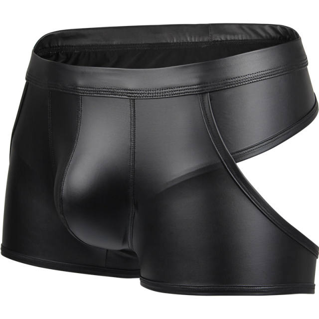 Patent Leather Panties Low Waist Sexy Shorts Faux Leather Men Boxers PQA4-51C