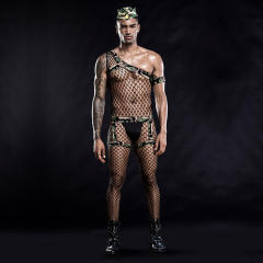 Camouflage Men Sexy Army Underwear Bar Club Mesh Military Instructor Uniform PQ7208