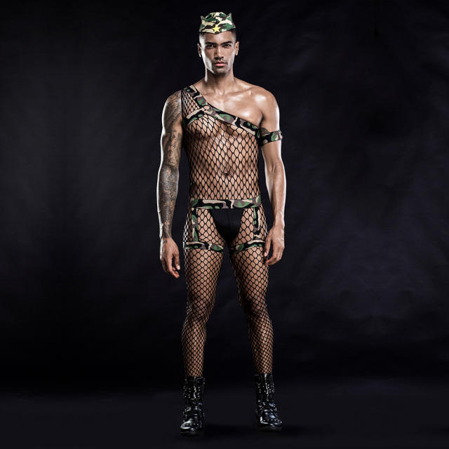 Camouflage Men Sexy Army Underwear Bar Club Mesh Military Instructor Uniform PQ7208