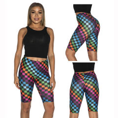 Women's Rainbow Plaid Shorts Painted Capris Sexy Sport Pants PQXX1811