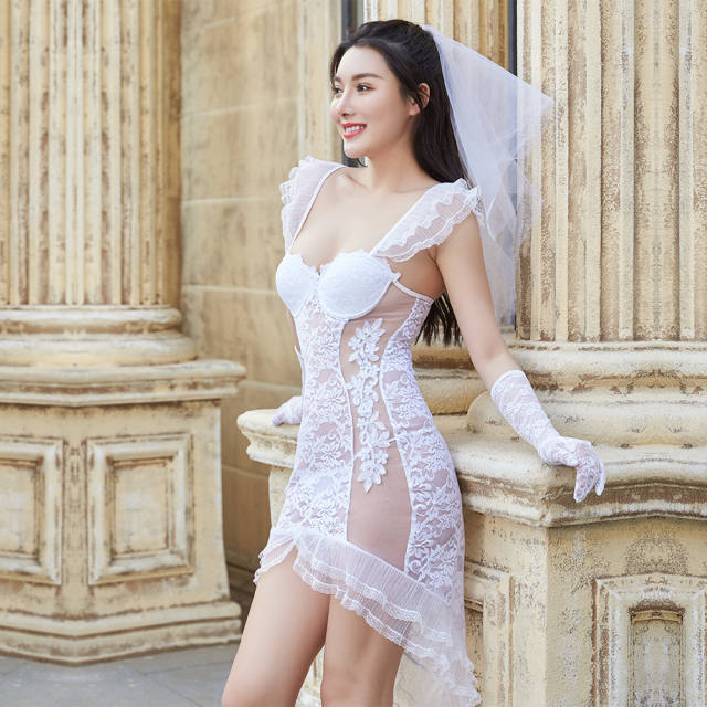 Ladies Sexy Bridal Costume Cosplay Lace Uniform Temptation Night Club Wear PQ7322