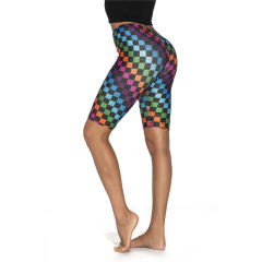 Women's Rainbow Plaid Shorts Painted Capris Sexy Sport Pants PQXX1811