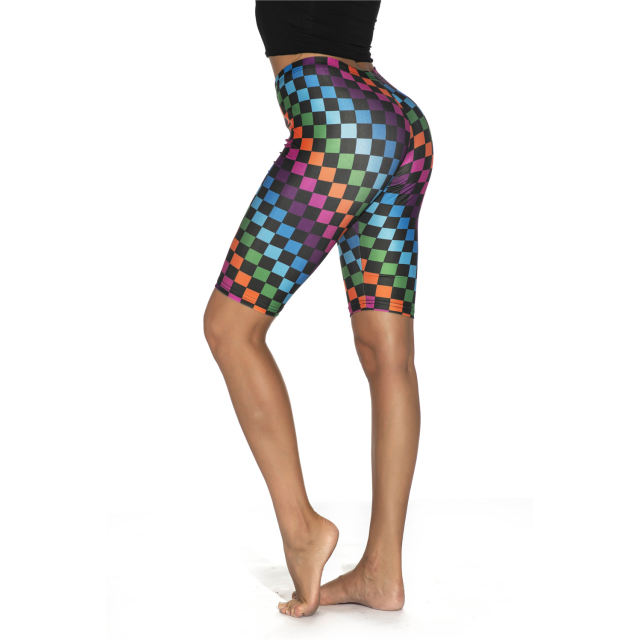 Women's Rainbow Plaid Shorts Painted Capris Sexy Sport Pants PQXX1811