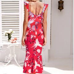 Slim Printed Bodycon Dress Sexy V-neck Summer Women Midi Dress PQ22023A