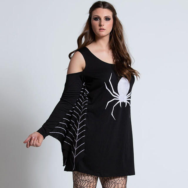 Halloween Dress Up Costume Party Spider Web Print Performance Dress PQ22852