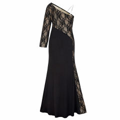 Autumn Long Lace Dress One-shoulder Stitching Evening Dress PQ00239 [OUT OF STOCK]