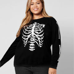 Halloween Skeleton Print Sweatshirt Long Sleeve Skull T-shirts For Women Tops PQ22858