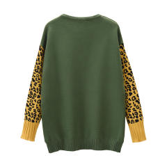 Long-sleeved Wool Sweater Round Neck Leopard Print Winter T-shirts PQLQ005B