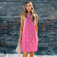 Retro Floral Print Dress Halter Backless Street Wear Women Summer Dresses PQLQ021D
