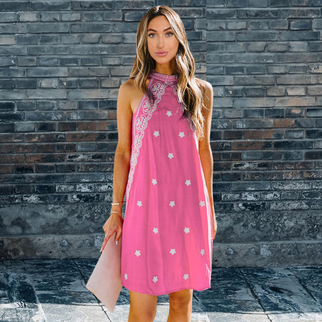 Retro Floral Print Dress Halter Backless Street Wear Women Summer Dresses PQLQ021D