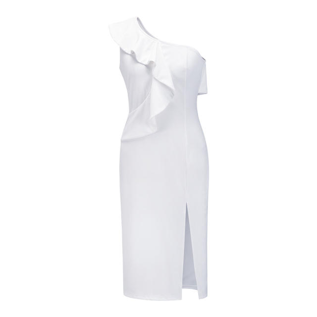 Asymmetrical One-shoulder Split Bodycon Dress Women Sexy Midi Dresses PQLQ008B