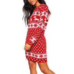 Winter Christmas Print Casual Dress Fashion Long Sleeve Ladies Mini Dress PQ22929A