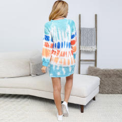 Fall Tie-dye Printed Sweater Contrast Color Round Neck Tops T-shirt PQLQ045A