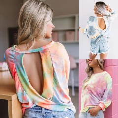 Tie-dye Backless Sexy Fall Loose Tops Gradient Winter Sweater PQLQ035C
