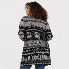Women Skull Cardigan Lapel Mid-length Wool Knitted Jacket Winter Sweater PQLQ089B