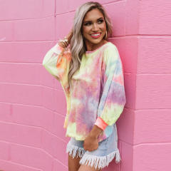 Round Neck Autumn Sweater Gradient Tie-dye Backless Sexy Loose Tops PQLQ035A